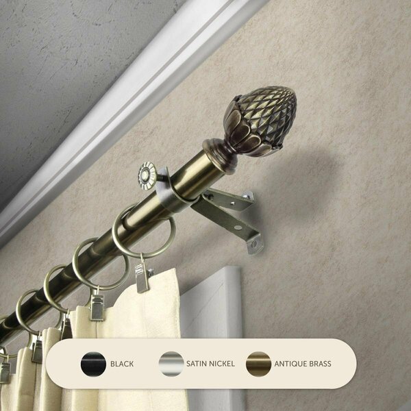 Central Design 0.8125 in. Opal Curtain Rod with 120 to 170 in. Extension, Antique Brass 4867-994